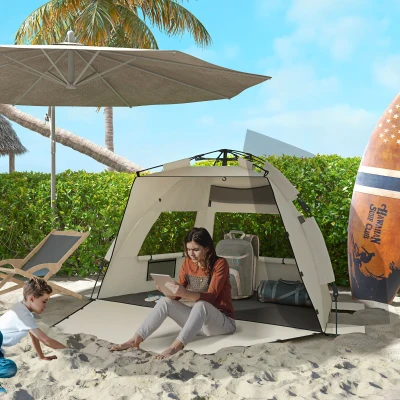 Outsunny Three-Man Beach Tent with Extended Floor Green