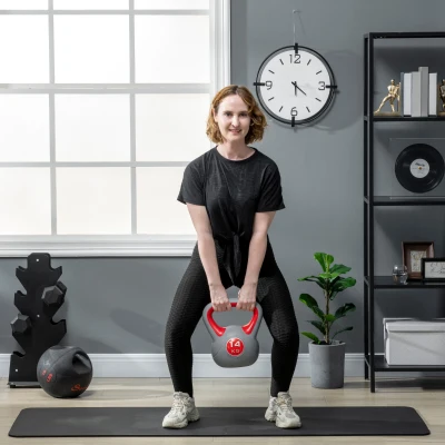SPORTNOW Kettlebell 14kg Rosso in PU con Base Piatta e Impugnatura