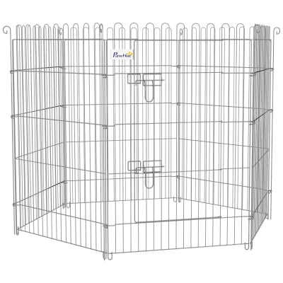 PawHut Vallas para Perros Plegables de 8 Piezas 63x91 cm con 1 Puerta y Marco de Acero para Jardín Patio Plata