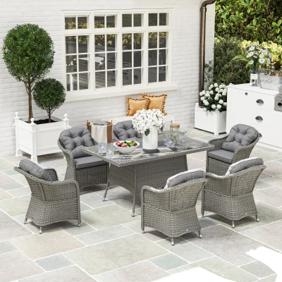 Outsunny 6-Seater Rattan Dining Set Light Grey