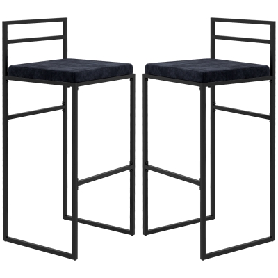 HOMCOM 2 Tabourets Bar Velours Noir Hauteur 74cm