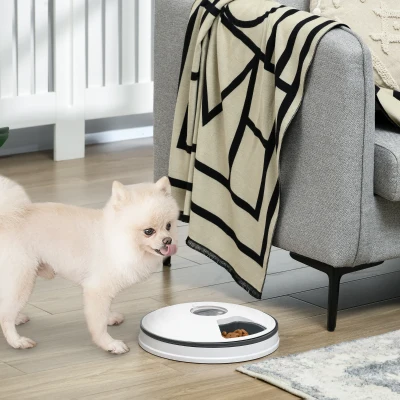 PawHut Dispenser cibo gatti e cani 30.5cm x 30.5cm x 7.2cm Bianco