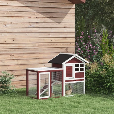 PawHut Wooden Rabbit Hutch Brown 122x62.6cm