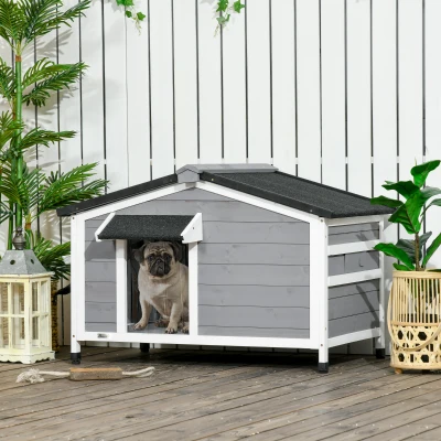 PawHut Caseta de Madera para Perros Casita para Mascotas con Techo Asfáltico y Base Extraíble 97x72x65 cm Gris
