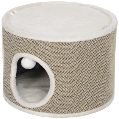 PawHut Tour Griffoir Chat Sisal Ø40x30cm Peluche Café