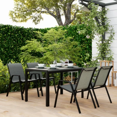 Outsunny Set da Giardino Tavolo e 4 Sedie Impilabili Rattan PE