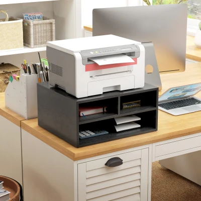 HOMCOM Black Three-Compartment Printer Storage Cabinet
