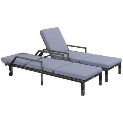 Outsunny Wicker Sun Lounger Set of 2, Adjustable Dark Grey