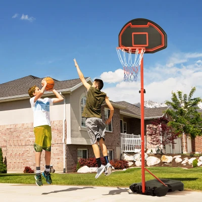 HOMCOM Aro de Baloncesto Altura Ajustable 194-249 cm con Ruedas y Base Rellenable para Adolescentes y Adultos Negro
