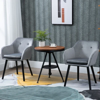 HOMCOM Set of 2 Modern Velvet Dining Chairs Grey