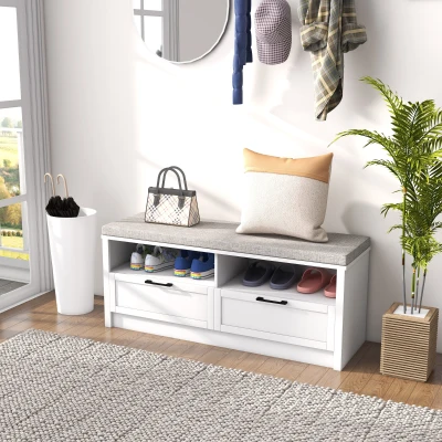 HOMCOM Shoe Bench with Cushion & Storage Drawers