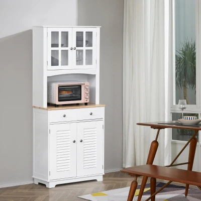 HOMCOM Armario de Cocina Aparador de Comedor con 2 Cajones Estantes Ajustables y Antivuelco 68x39,5x170 cm Blanco