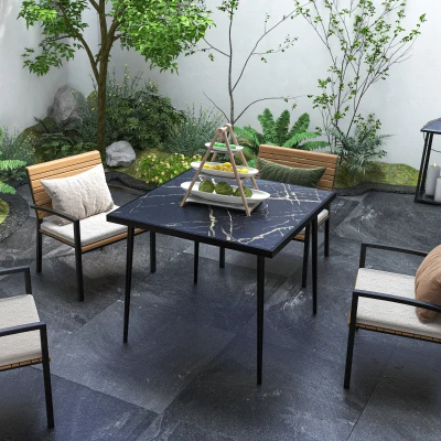 Outsunny Square Outdoor Dining Table Steel Frame Black