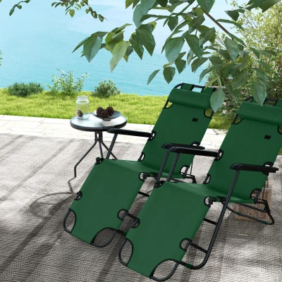 Outsunny 2 Pack Folding Sun Lounger Chairs Adjustable Green