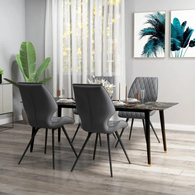 HOMCOM Set of 4 Dining Chairs Metal Legs Grey