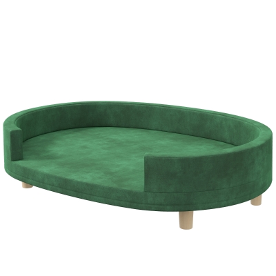 PawHut Canapé pour Chien Velours Vert Pieds Bois 100x70x25cm