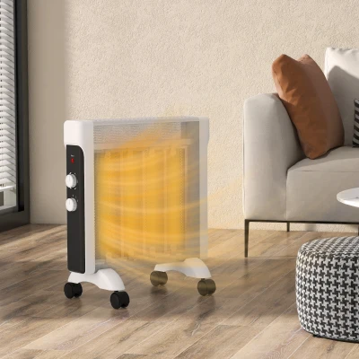 HOMCOM Radiador Eléctrico bajo Consumo 2000 W Calefactor de Mica con Protección contra Vuelcos y Sobrecalentamiento Blanco