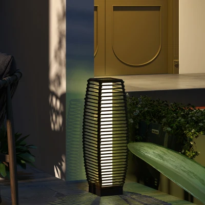 Outsunny Rattan Solar Floor Lamp 68cm Brown Outdoor Light