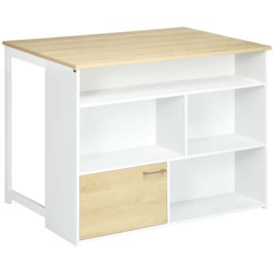 HOMCOM Isla de Cocina con Ala Abatible Mesa de Bar Alta con Múltiples Compartimentos 116x79,5x91 cm Blanco(m-1)