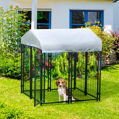 PawHut Chenil Extérieur Verrouillable Métal 120x120x138cm Noir