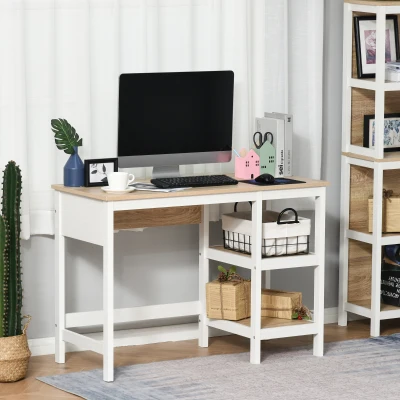 HOMCOM Bureau Multimédia Chêne Clair 110cm 2 Étagères