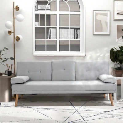 HOMCOM Canapé Convertible 3 Places Lin Gris Design Scandinave