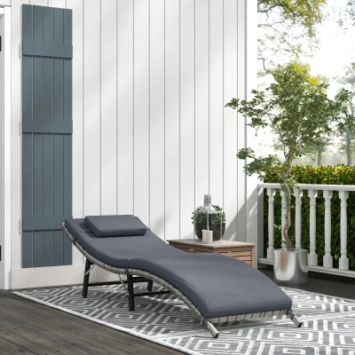 Outsunny Rattan Folding Sun Lounger Chair with Cushion Grey
