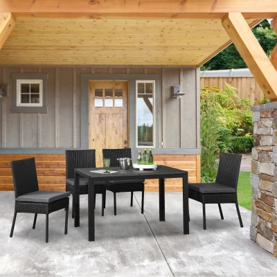 Outsunny Set of 4 Armless Rattan Garden Chairs - Black