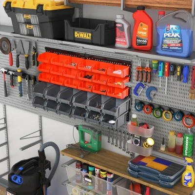 DURHAND Estantería de Almacenaje para Pared 33 Piezas con Cajas de 2 Tamaños Diferentes Ideal para Tornillos 37,5x18x63 cm Rojo