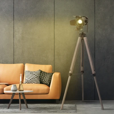 HOMCOM Adjustable Tripod Floor Lamp E27 Base 100-140cm Natural