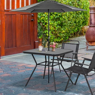 Outsunny Square Outdoor Table Faux-Marble Top with Umbrella Hole