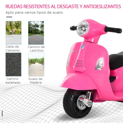 HOMCOM Moto Eléctrica Vespa para Niños de 18-36 Meses Moto de Batería 6V con Faro Bocina y 4 Ruedas 66,5x38x52 cm Rosa(m-6)
