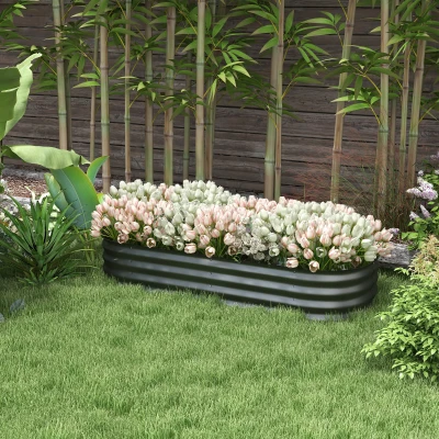 Outsunny Galvanised Raised Garden Bed Metal Planter Dark Grey
