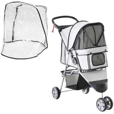 PawHut Folding Dog Stroller with Cover & Storage Basket Grey