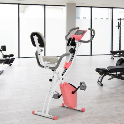 HOMCOM 2-in-1 Foldable Exercise Bike Pink 8-Level Resistance