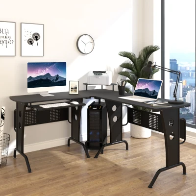 HOMCOM Scrivania per Computer 165cm x 145cm x 86.5cm Nero