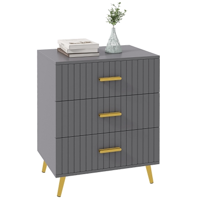 HOMCOM Three Drawer Dresser Grey/Gold Tone