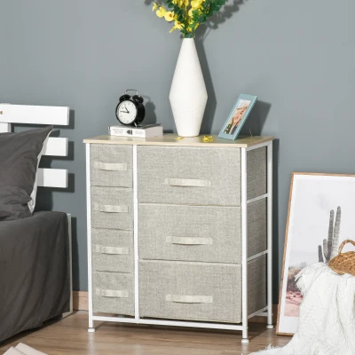 HOMCOM 7-Drawer Linen Storage Cabinet White Oak Grey