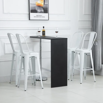 HOMCOM Set 4 Sgabelli Ergonomici con Schienale in Metallo Bianco