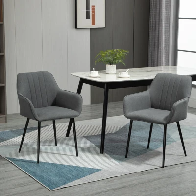 HOMCOM Chaises Scandinaves Lot de 2 Pieds Métal Noir
