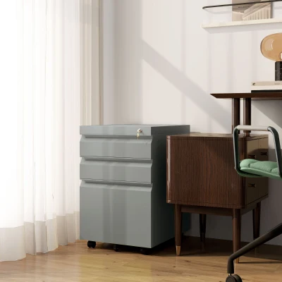 Vinsetto Mobile Metal Filing Cabinet 3 Drawer Grey