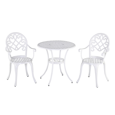 Outsunny 3PC Garden Bistro Set Aluminium Table & Chairs White