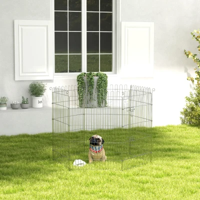 PawHut Vallas para Perros Plegables de 8 Piezas 63x91 cm con 1 Puerta y Marco de Acero para Jardín Patio Plata