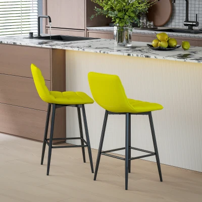 HOMCOM Set 2 Sgabelli Cucina in Tessuto Effetto Velluto Giallo