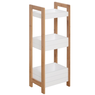 Scaffale In Bambù Bianco 80x34,5x33 Cm, 3 Ripiani Portanti Fino A 10 Kg Ciascuno, Resistente All'umidità, Ideale Per Bagno, Cucina E Camera, Stile Vintage E Salvaspazio