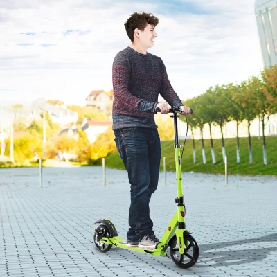 HOMCOM Teen/Adults Aluminium Foldable Kick Scooter w/ Shock Mitigation System - Green