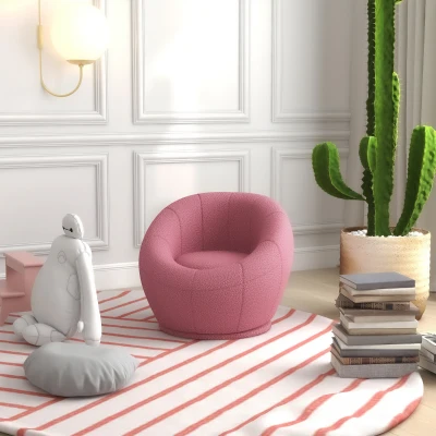 HOMCOM Poltroncina Moderna Rotonda in Peluche Rosa