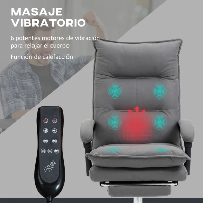 Vinsetto Silla de Masaje Reclinable con 6 Puntos de Masaje y 5 Modos con Función de Calefacción Ajustable 66x74x114-121,5 cm Gris(m-4)