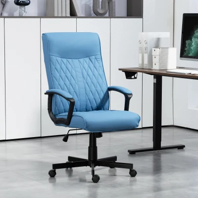Vinsetto Silla de Escritorio Basculante Tapizado en PU con Respaldo Alto y Altura Ajustable Carga 120 kg 65x72x102-112,5 cm Azul