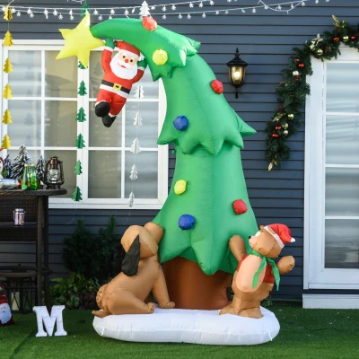 HOMCOM Albero di Natale Gonfiabile 55cm x 93cm x 223cm Verde, Rosso, Marrone